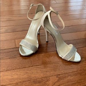 Jeweled white satin sandal